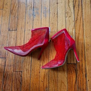 Glitter Red Mesh Booties